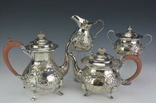 4pc Ellis Barker Silver Co.  Ornate Silverplate Floral Tea Coffee Pot Set Nr Nbv