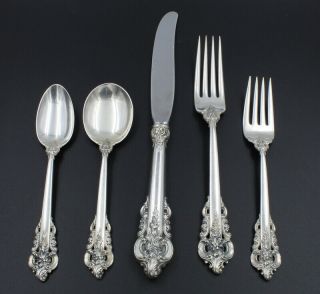 5 Piece Wallace Grande Baroque Sterling Silver Flatware Place Setting Nr 6846 - 2