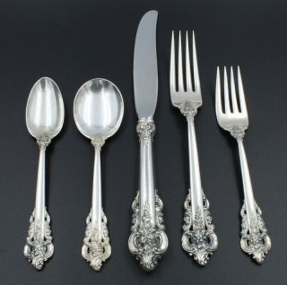 5 Piece Wallace Grande Baroque Sterling Silver Flatware Place Setting Nr 6846 - 3