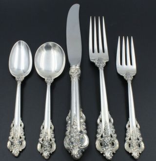 5 Piece Wallace Grande Baroque Sterling Silver Flatware Place Setting Nr 6846 - 6