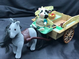 Calico Critters Sylvanian Families Farmers Cart And Pony Boxed With Cow