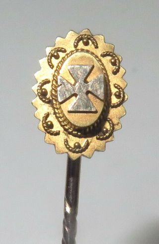 Vintage Estate Antique Victorian Maltese Cross 15k Gold Hat Stick Lapel Pin