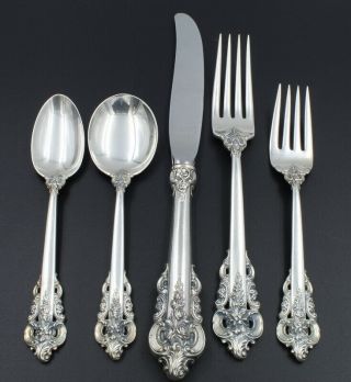 5 Piece Wallace Grande Baroque Sterling Silver Flatware Place Setting 6846 - 10