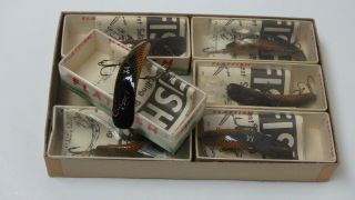 Vintage Flatfish Helin Tackle X4 Sc Great Fishing Lure Dealer Box 6 Lures