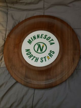 Vtg Minnesota North Stars Cracker And Cheese Tray,  12 ",  Wood & Ceramic