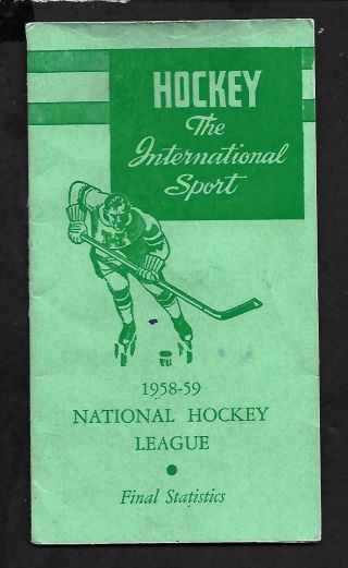 1958 - 59 National Hockey League Final Statistics,  4 Page Fold Out,  3 1/2 " X 6 1/4