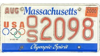 99 Cent 2000 Massachusetts Olympic Spirit License Plate 2098