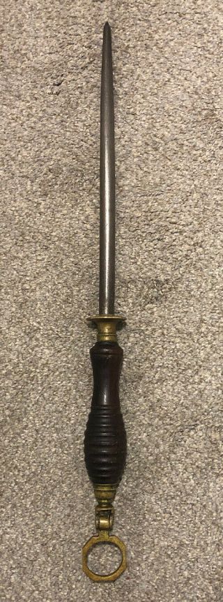 Vintage Sharpening Honing Steel Rod Solid Wood Beehive Handle Wostenholm Brass