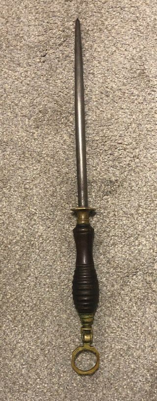 Vintage Sharpening Honing Steel Rod Solid Wood Beehive Handle Wostenholm Brass 2