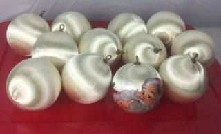 12 Vintage Christmas Balls White Satin Silk String Styrofoam Ornaments Off White