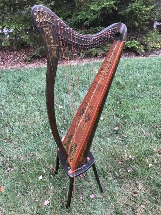 Antique Clark Irish Harp Model A 460 Lyon & Healy Celtic Design With Stand 1911