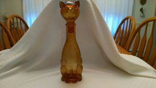 Vintage Cat Decanter Glass Bottle Stopper 141/2 " Tall Figural Mid Century Modern
