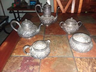 Gorgeous Rare Dominick &haff Sterling Repousse 5 Piece Teaset.