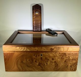 Cigar Humidor With Hygrometer And Cohiba Cigar Case And Cigar Cutter