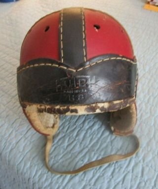 Hutch Leather Football Helmet H 8 Red & Black Circa 1930 