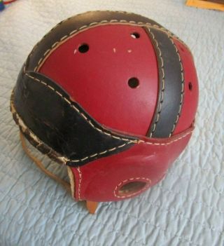 Hutch Leather Football Helmet H 8 RED & BLACK circa 1930 ' s - 40 ' s Very Fine 2