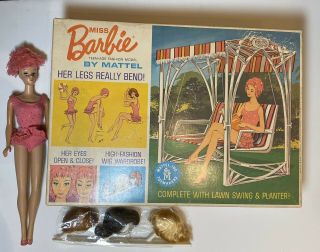Vintage Mattel 1964 Miss Barbie Doll W Wigs Shoes Hat Swim No Swing Or Planter