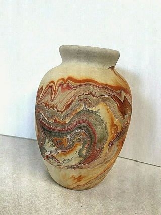 Vtg Nemadji Usa Pottery Vase Orange Mission Swirl Kettle River Mn 70s Midcentury