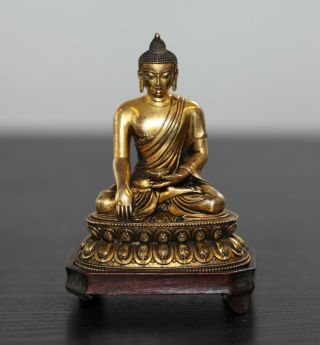 Antique Chinese Tibetan Bronze Gilt Bronze Buddha,  Reign Mark,  Qing Dynasty Rare