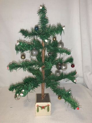 Small Vintage Feather Christmas Tree W/mercury Glass Ornaments - Japan - Gr8cond - 18”