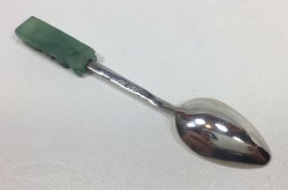 Vintage MEXICO 900 Sterling Silver Souvenir Spoon JADE TIKI End / Handle 4 