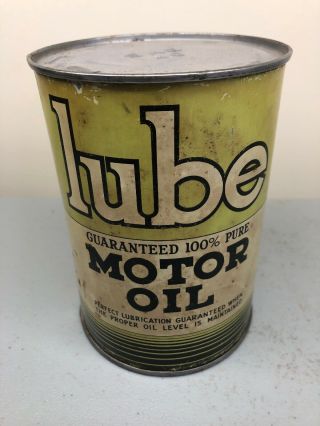 Vintage Lube 100 Pure Quart Metal Motor Oil Can 2