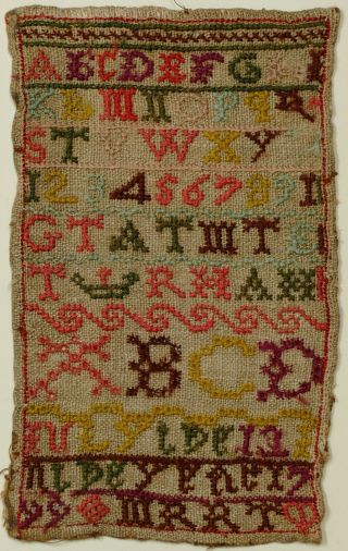 Antique Georgian Small Band Sampler 1799 - Naive Alphabet Embroidery