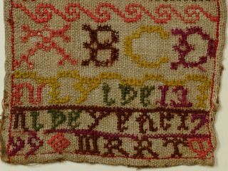 ANTIQUE GEORGIAN SMALL BAND SAMPLER 1799 - NAIVE ALPHABET EMBROIDERY 3