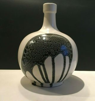 Vintage 1960s Mid Century Modern Signed Lapid Black White Splat Lava Glaze Vase
