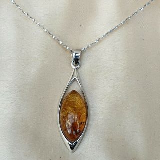 STUNNING VINTAGE ART DECO JEWELLERY REAL AMBER CABOCHON STERLING SILVER NECKLACE 2