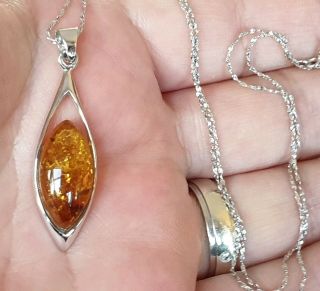 STUNNING VINTAGE ART DECO JEWELLERY REAL AMBER CABOCHON STERLING SILVER NECKLACE 3
