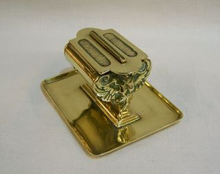Rare Antique Cast Brass Winged Lady Rise & Fall Table Vesta Match Striker Box.