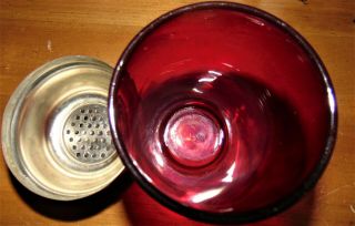 Vintage 50s Mid Century Modern Chrome,  Ruby Red Glass cocktail Bar Barware shaker 3