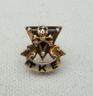 Vintage 10k Gold Tke Tau Kappa Epsilon Fraternity Frat Pin With Pearls