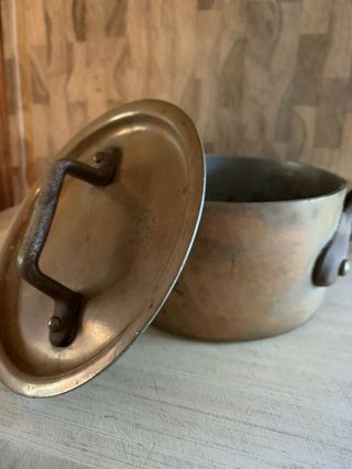 Vintage G.  Leclerc 5” Tin Lined Copper Sauté Pot With Lid