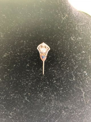 Antique 14k White Gold Stick Pin With Diamond & Sapphire