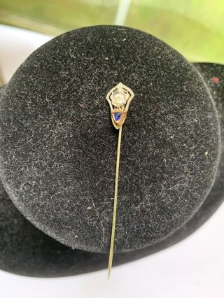 Antique 14K White Gold Stick Pin with Diamond & Sapphire 2