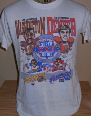Vintage 1987 Washington Redskins Denver Broncos Bowl T Shirt Large Thin