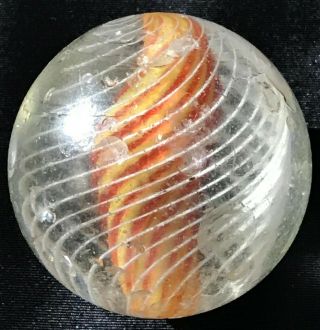 Antique German Hand Made Yellow And Red Solid Core Swirl Marble - 1.  75 "