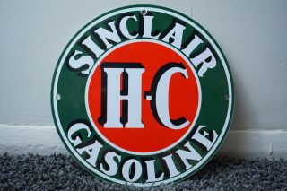 Vintage Sinclair Hc Dino Porcelain Sign Gasoline Oil Metal Station Pump Plate
