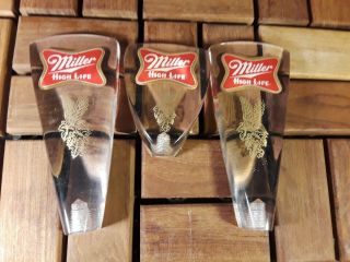 Vintage - " Miller High Life " Beer Tap Handle Knobs - Set Of 3 - Guc