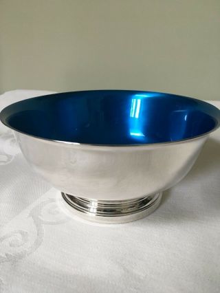 Vintage Alvin E.  P.  Silver Plate Blue Enamel Footed Serving Bowl Rc77 6 3/8 "
