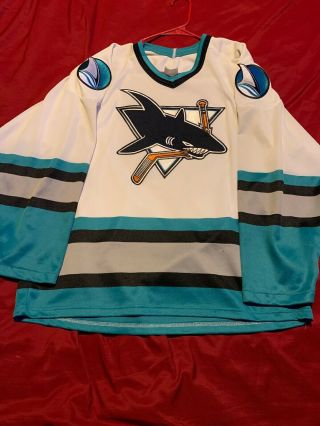 Vintage 90s San Jose Sharks Hockey Jersey Ccm Mens Small White Sewn Patches