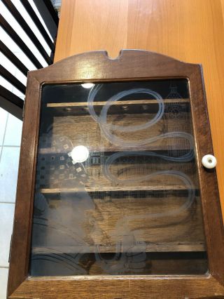 Vintage Tobacco Smoking Pipe Display Cabinet Sherlock Wood Etched Glass Case