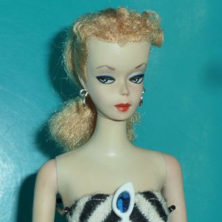Vintage 1959 2 Ponytail Barbie W Tm Stand From 1 Two - Pronged Stand