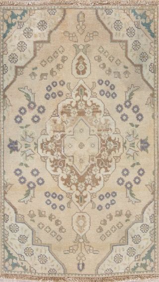 Distressed Floral Vintage Oriental Area Rug Wool Hand - Knotted 3x4 Muted Carpet