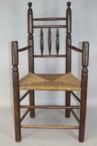 A Rare American 17th C Pilgrim Carver Type Armchair In Red Oak In Old Surface