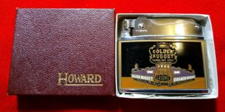 Old Vintage Flat Type Golden Nugget Casino Cigarette Lighter W/ Box