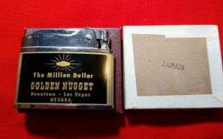 OLD vintage flat type GOLDEN NUGGET Casino cigarette lighter w/ Box 2
