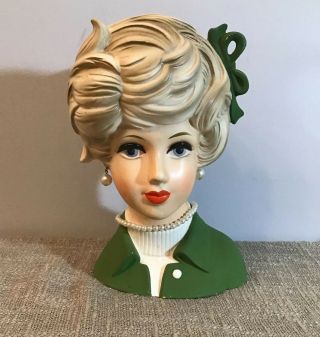 Vintage Napcoware C8498 Ceramic Pearls Lady Head - Vase Planter Japan